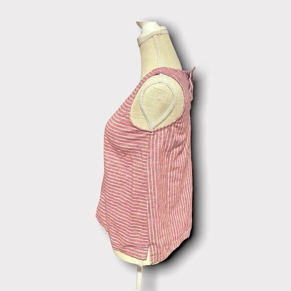 VINCE CAMUTO | EUC Women’s Ticking Stripe Linen Sleeveless Top Dark Pink Size XS - Picture 9 of 11